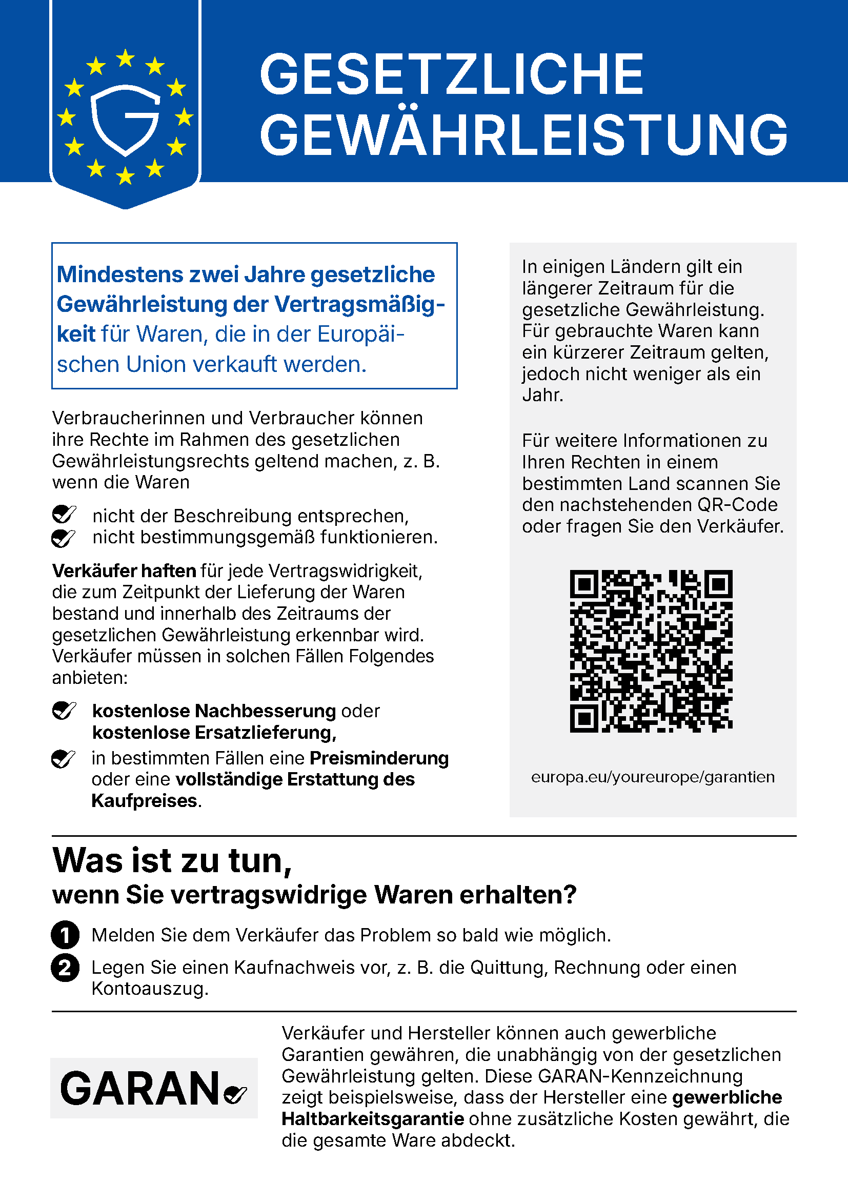 Gesetzliche Gewährleistung – harmonisierte Mitteilung der Europäischen Union