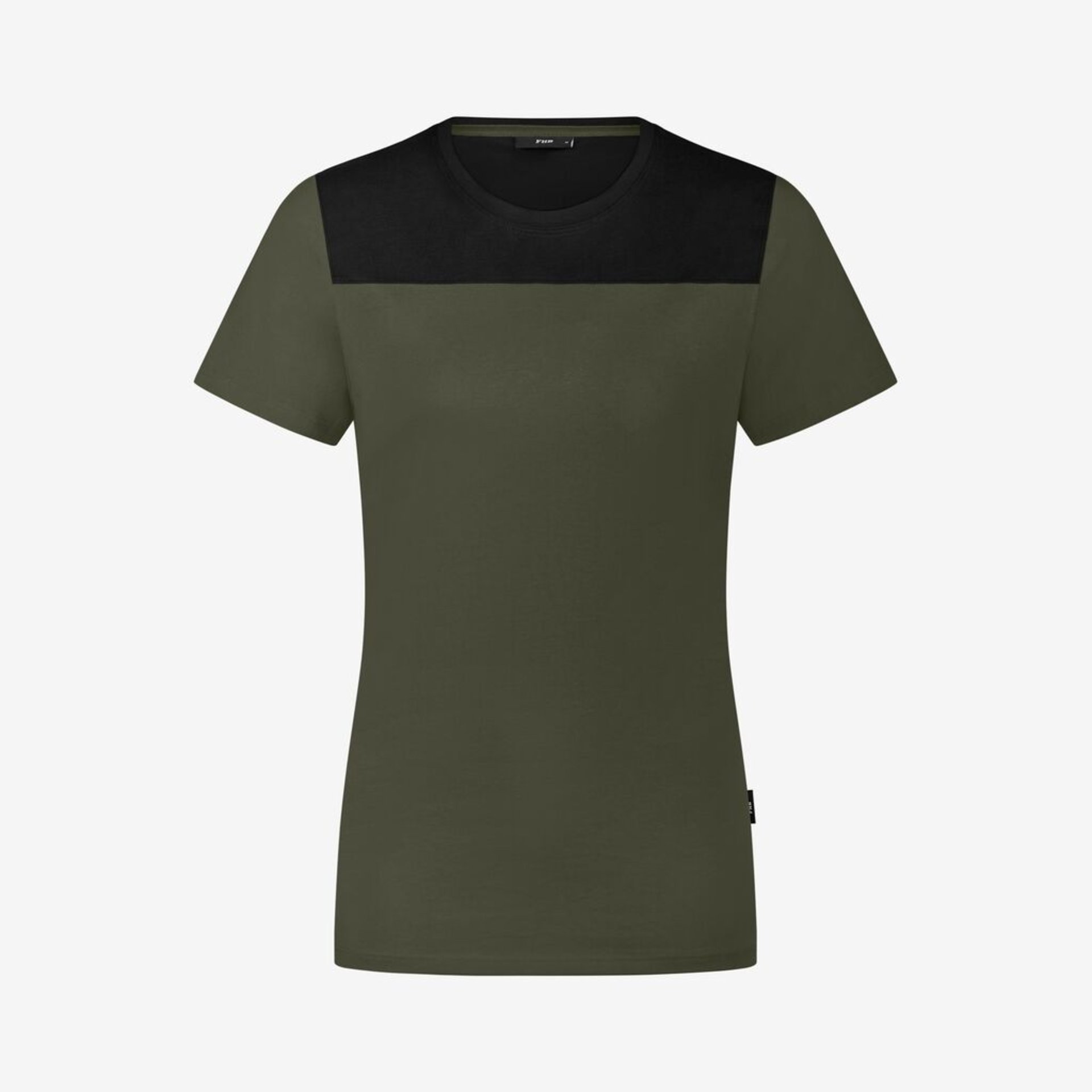 T-Shirt, Olivgrün, Farbblock, Kurzärmlig, Rundhalsausschnitt