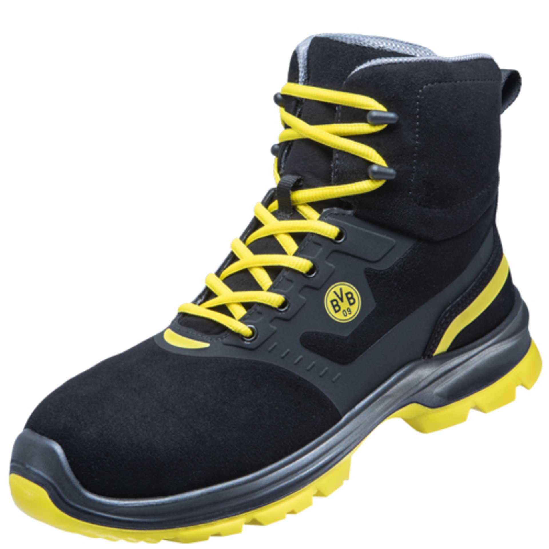 Stiefel, Wanderschuh, Gelbe Schnürsenkel, Schwarzer Wildleder, BVB-Motiv