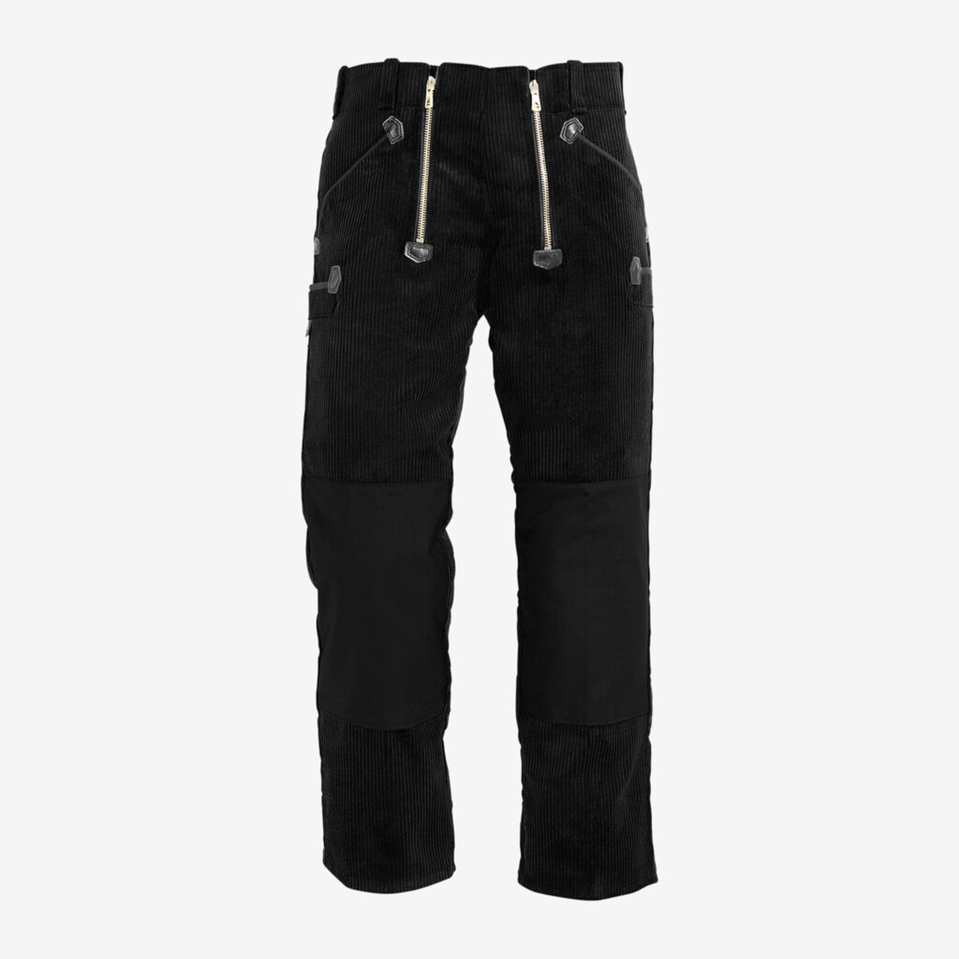 corduroy, pants, black, zippers, pockets