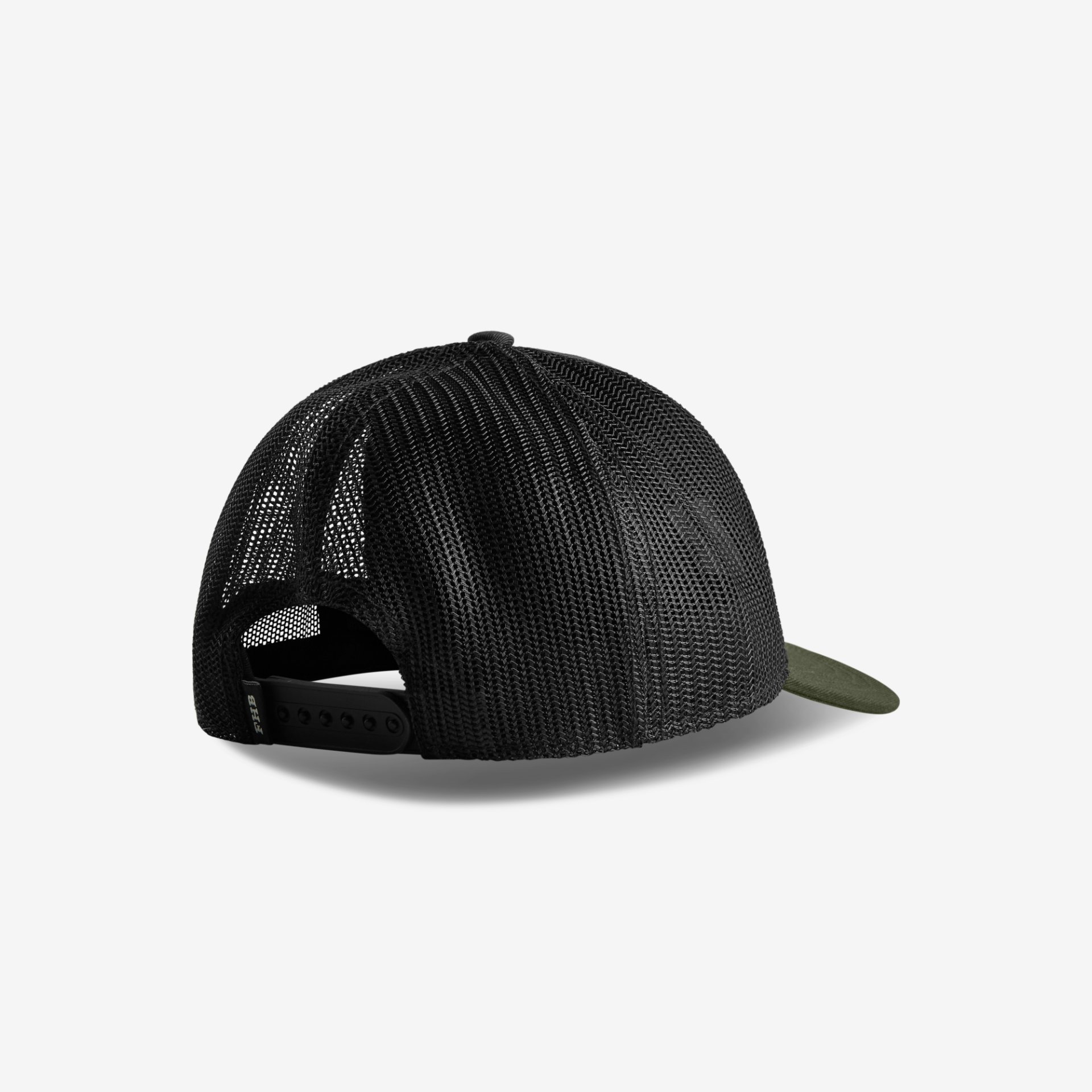 Baseballkappe, Mesh-Rückseite, Verstellbares Band, Schwarze Kappe, Brim in Olive/Grün