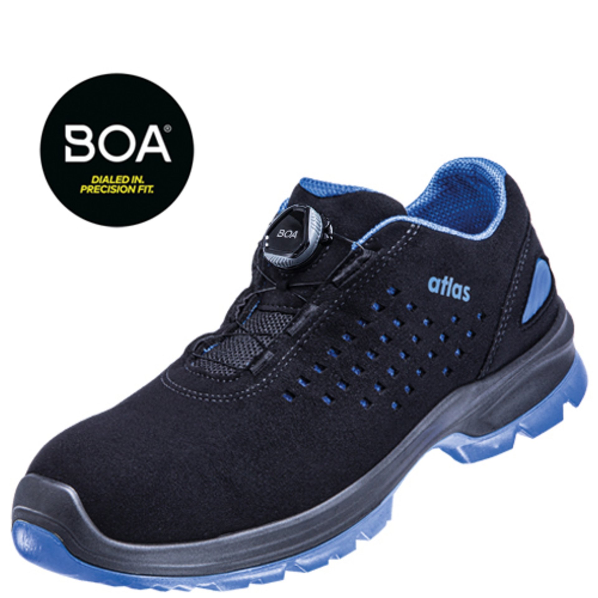 Sicherheits-Schuh, Laufschuh, Athletischer Sneaker, Schwarz Blau, Boa-Drehverschluss