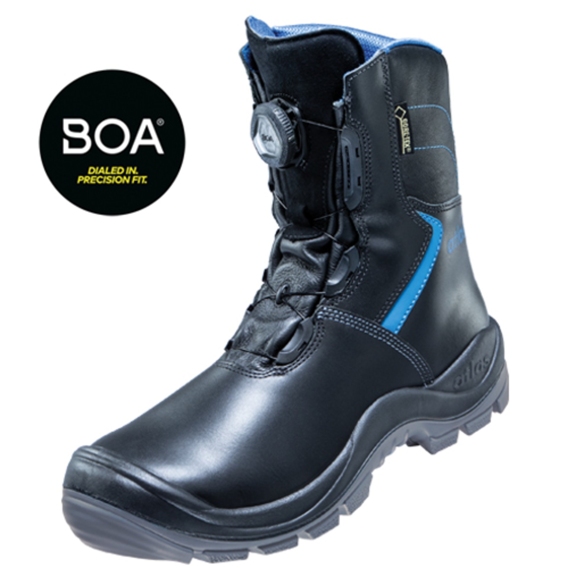 Stiefel, Sicherheitsstiefel, Drahtverschluss-System, Schwarz, Gummisohle