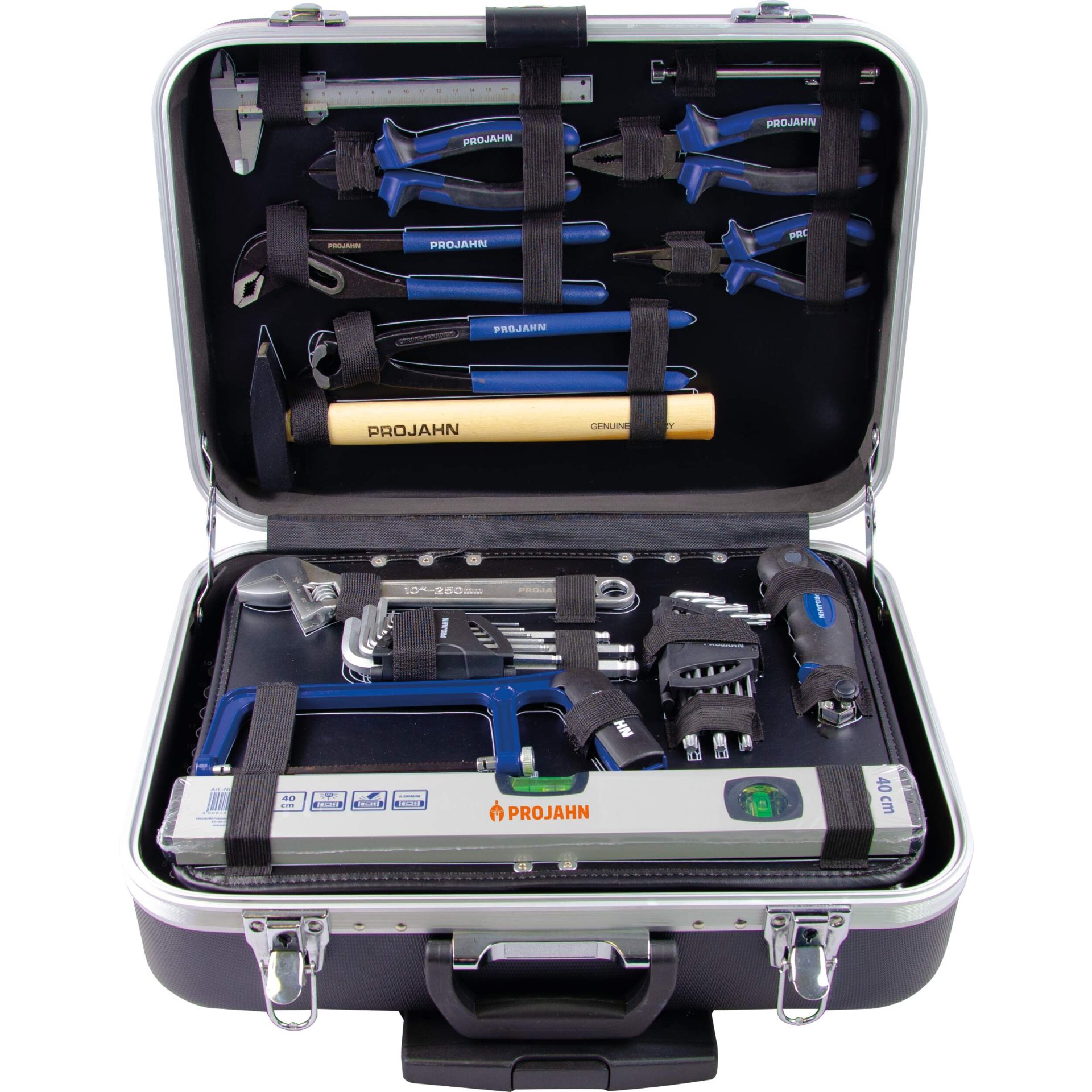 elektriker-werkzeugkoffer, werkzeug-set, zubehörtasche, seitenspannung, metallkoffer