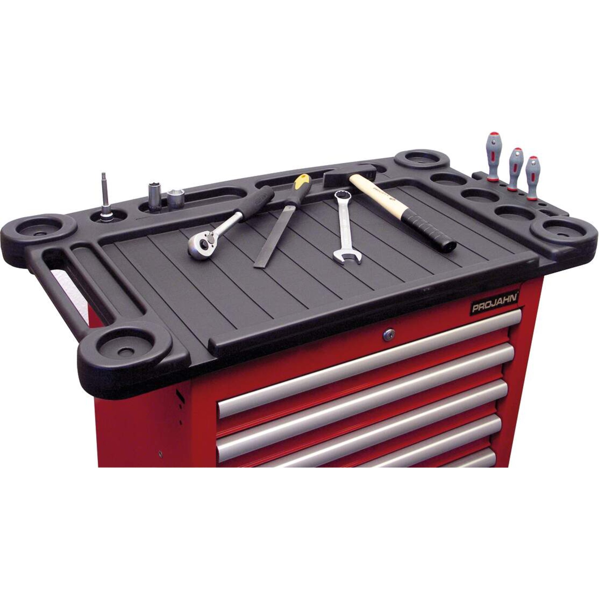 Werkzeugwagen, Arbeitsbank, Werkzeugablage, Roter Schrank, Schubladen