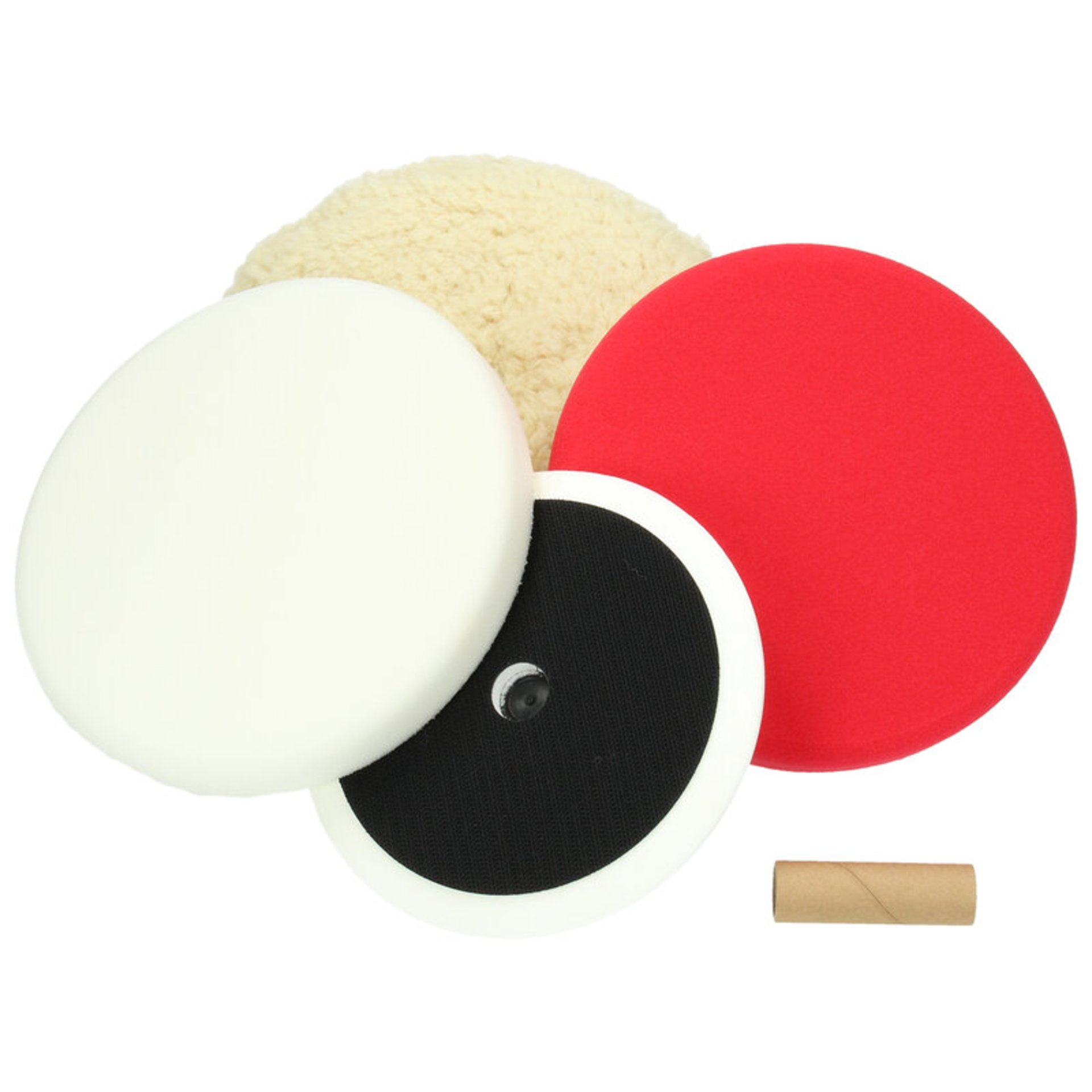 Hikoki Polier Starterkit, Teller 160mm x M14, Lammfellhaube 200mm, rot und weißer Schaumteller 200mm, klett Hikoki Polier Starterkit, Teller 160mm x M14, Lammfellhaube 200mm, rot und weißer Schaumteller 200mm, klett