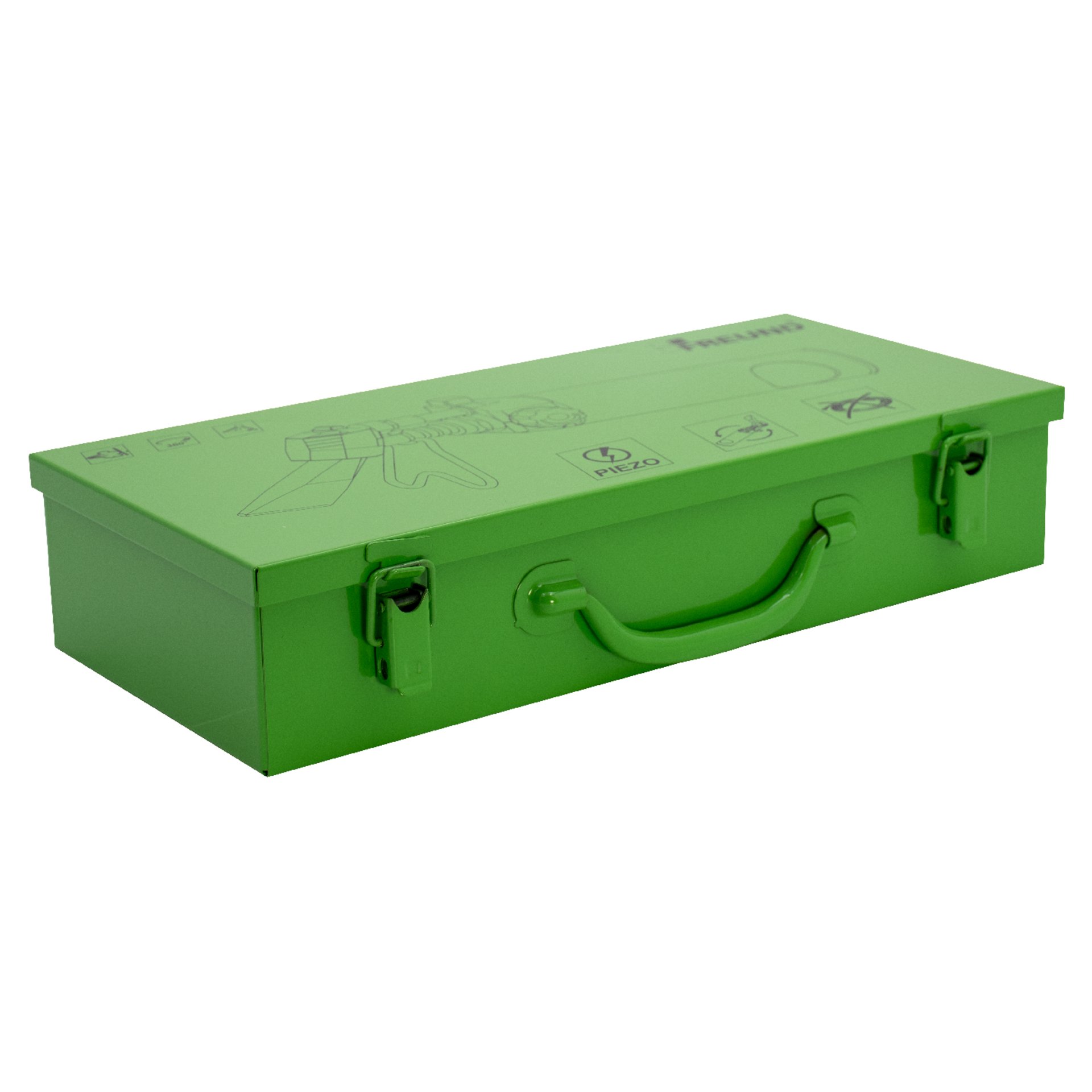 Ringbox, Grüner Koffer, Metallverschluss, Tragegriff, Werkzeugkasten