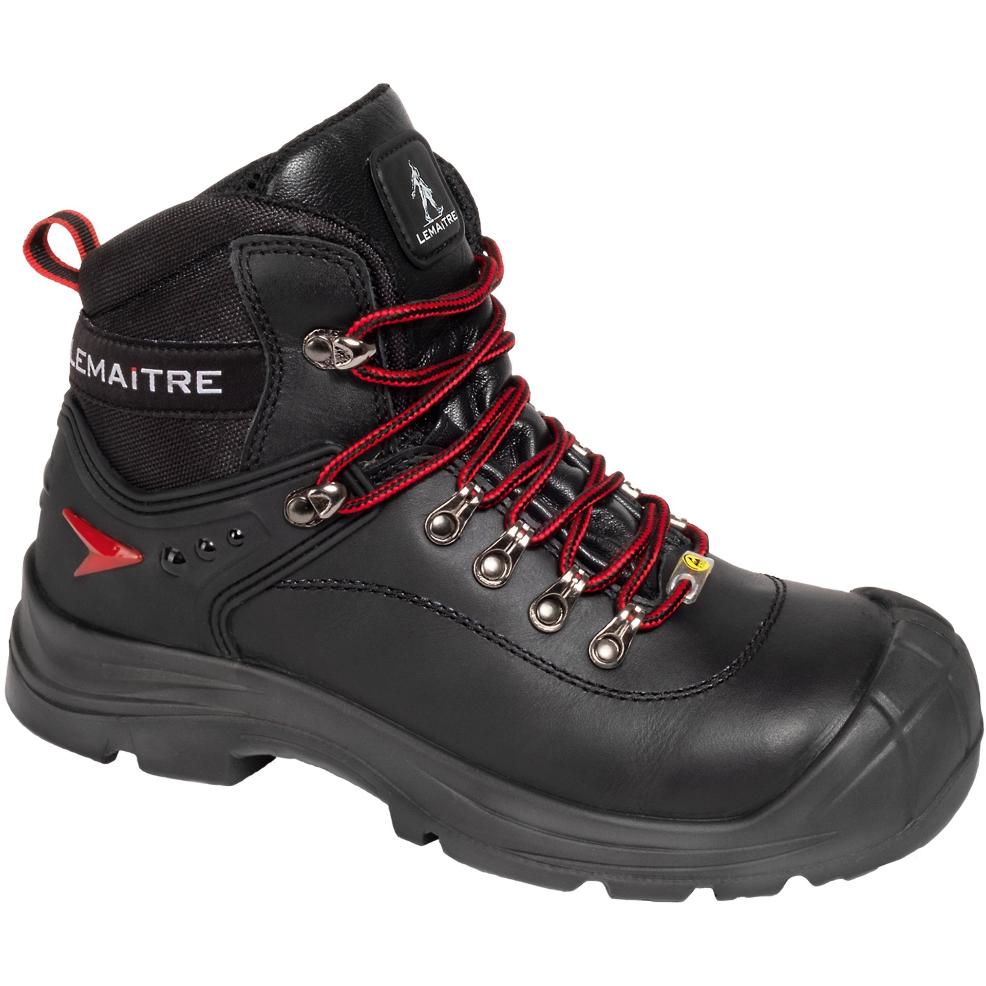 Hiking boots, Leather boot, Black boot, Red laces, Ankle support