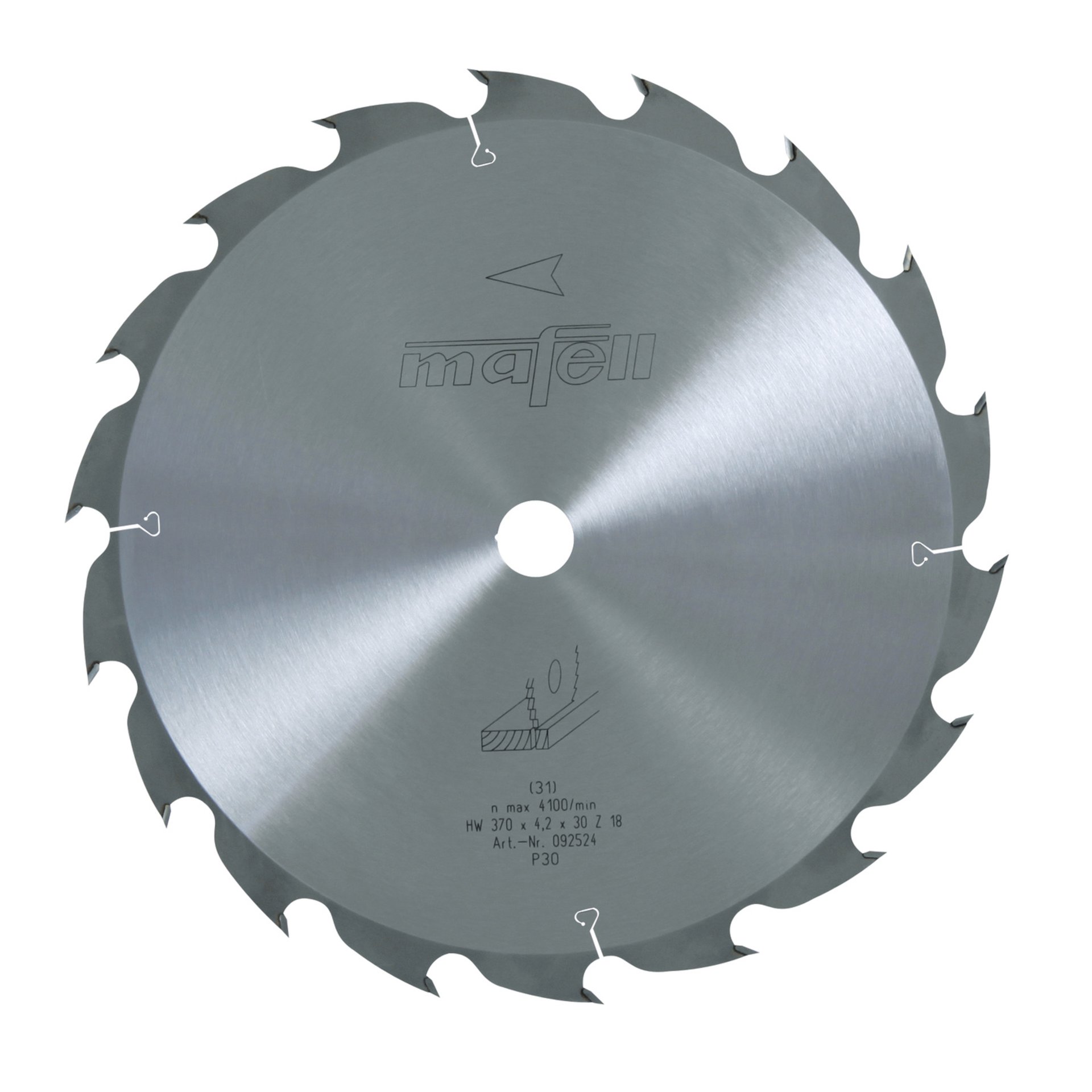 Mafell Sägeblatt-HM, 370 x 2,5/4,2 x 30 mm, Z 18, WZ, für Längsschnitte in Holz (MKS 145 Ec)