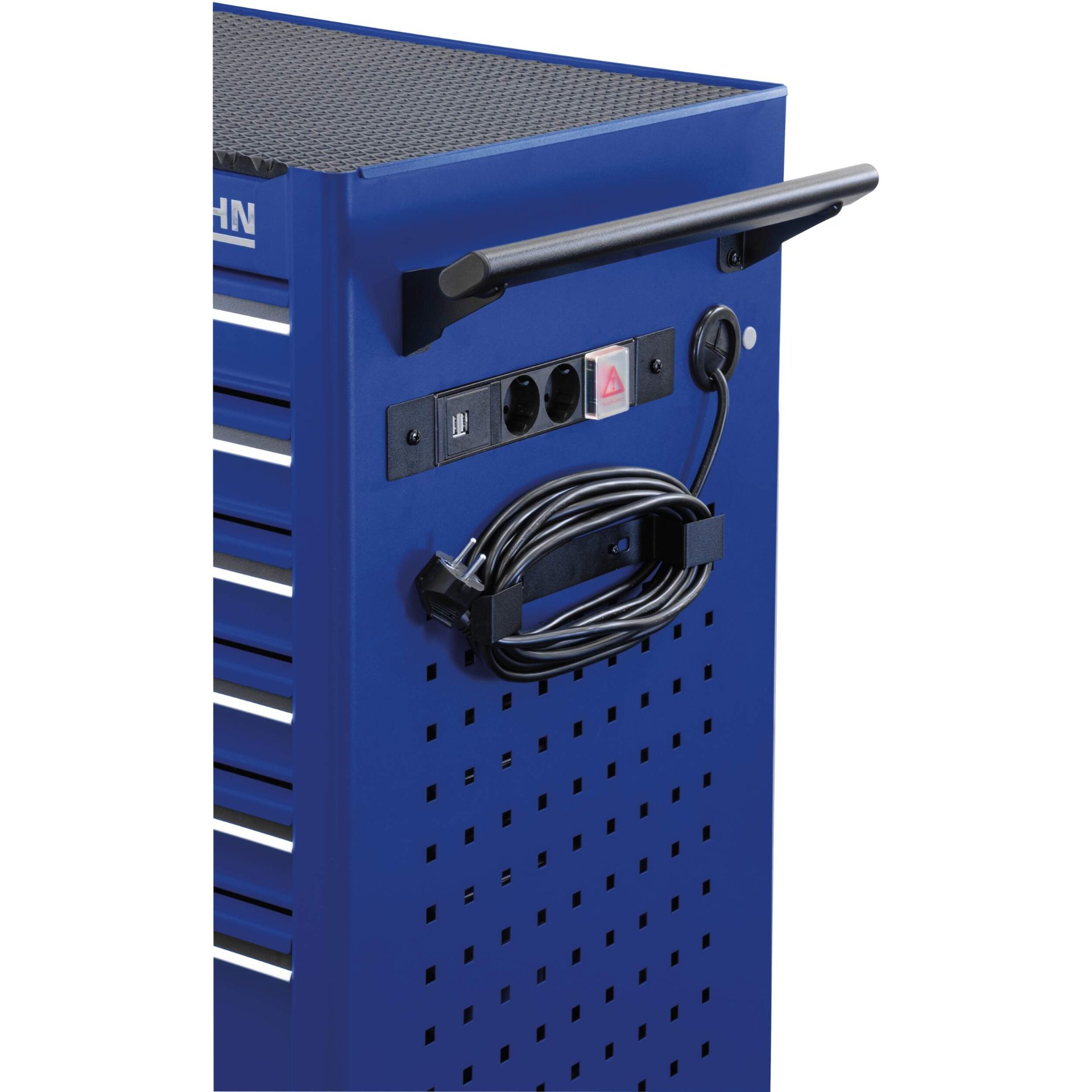 Schubladenschrank, Werkbank, Werkstattwagen, Stromanschluss, Kabel