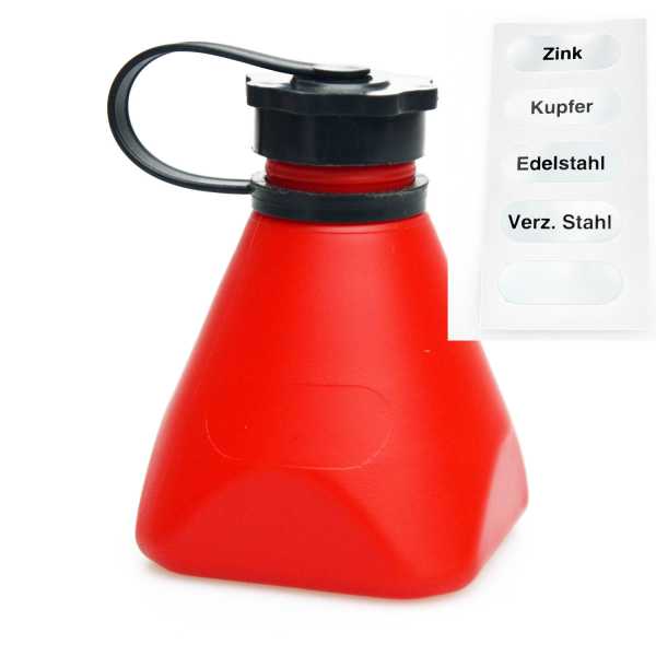 Profi Lötwasserflasche rot mit Auslaufstop u. Aufkleberset