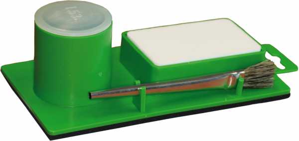 Lötgarnitur LÖT MAX Salmiakstein, Flüssigkeitsbehälter, Lötwasserpinsel, 175x95 mm